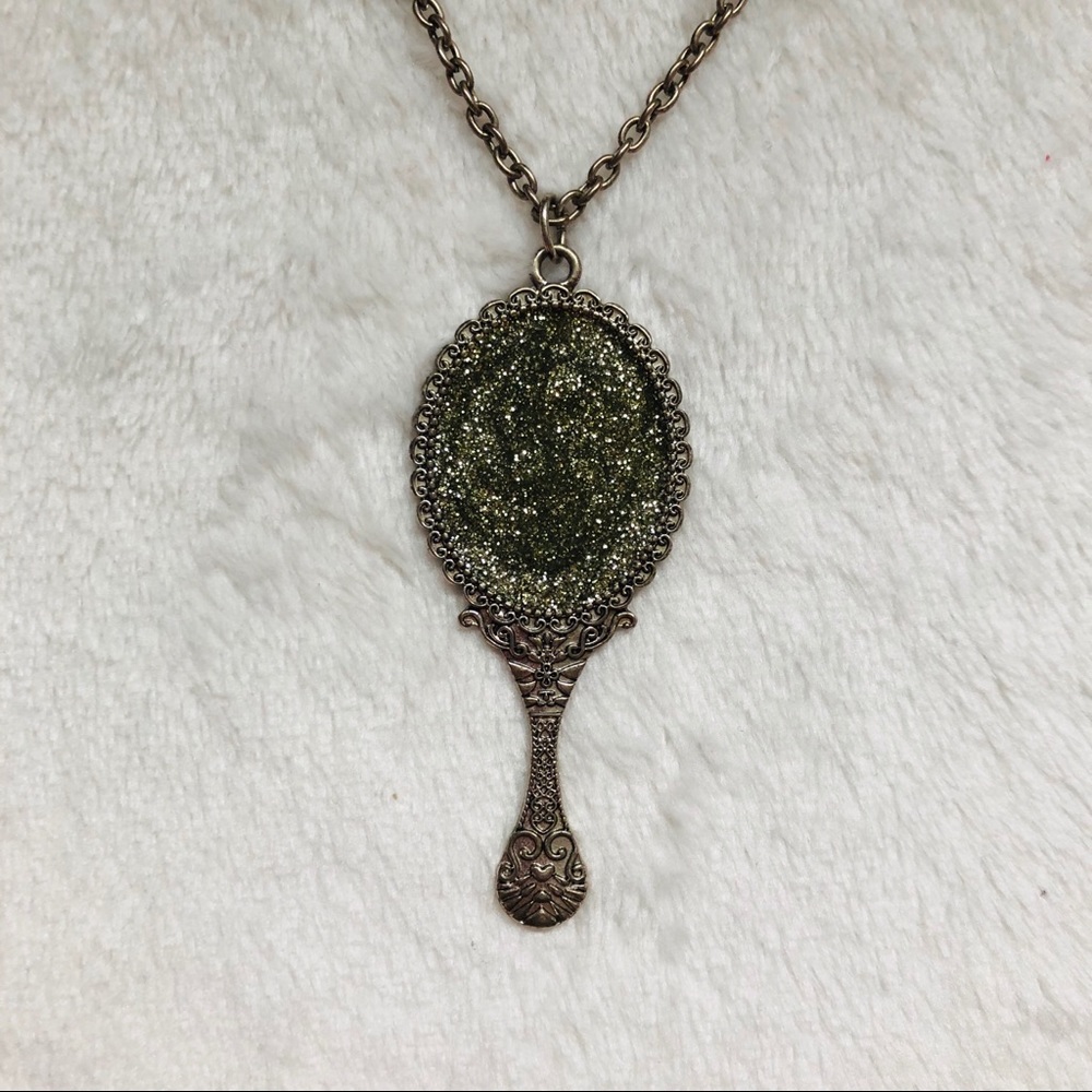Long Silvertone Mirror Necklace